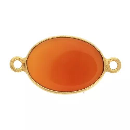 14x10mm 925 Sterling Silver Oval connector with Carnelian - Fine Gold plated x1