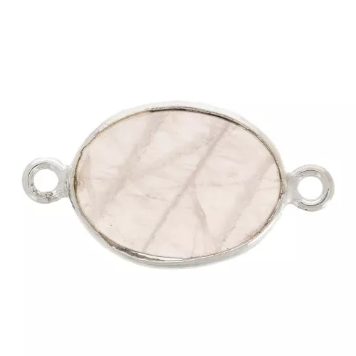 15x10mm 925 Sterling Silver Oval connector with Gemstone - Rose Quartz x1