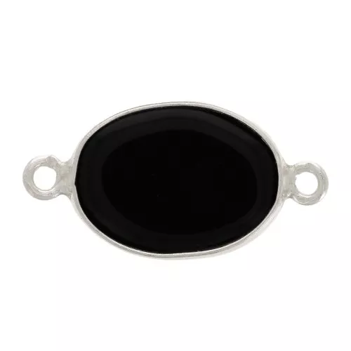 15x10mm 925 Sterling Silver Oval connector with Gemstone - Black Onyx x1
