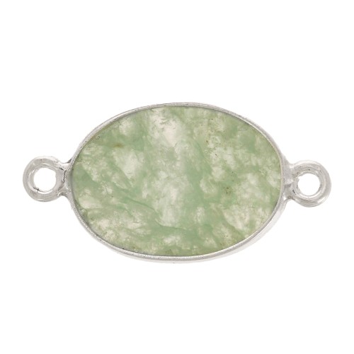15x10mm 925 Sterling Silver Oval connector with Gemstone - Aventurine x1