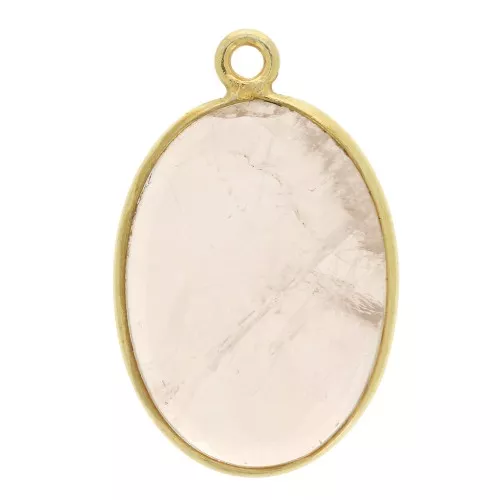 22x14mm 925 Sterling Silver Oval Pendant - Rose Quartz - Fine Gold Plated x1