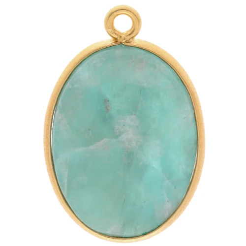 22x14mm 925 Sterling Silver Oval Pendant - Amazonite - Fine Gold Plated x1