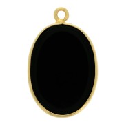 22x14mm 925 Sterling Silver Oval Pendant - Black Onyx - Fine Gold Plated x1