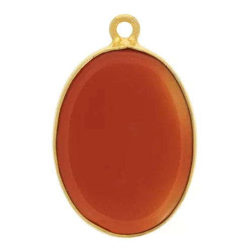22x14mm 925 Sterling Silver Oval Pendant dyed Carnelian - Fine Gold Plated x1
