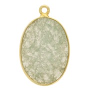 22x14mm 925 Sterling Silver Oval Pendant - Aventurine - Fine Gold Plated x1