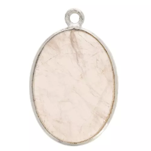 22x14mm 925 Sterling Silver Oval Gemstone Pendant - Rose Quartz x1