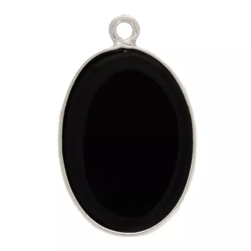 22x14mm 925 Sterling Silver Oval Gemstone Pendant - Black Onyx x1