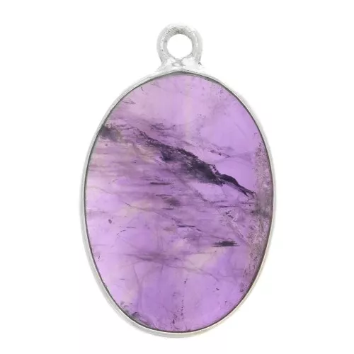 22x14mm 925 Sterling Silver Oval pendant - Amethyst x1