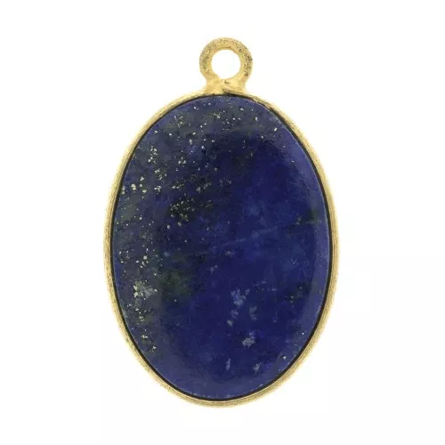 22x14mm 925 Sterling Silver Oval pendant - Fine Gold Plated - Lapis lazuli x1