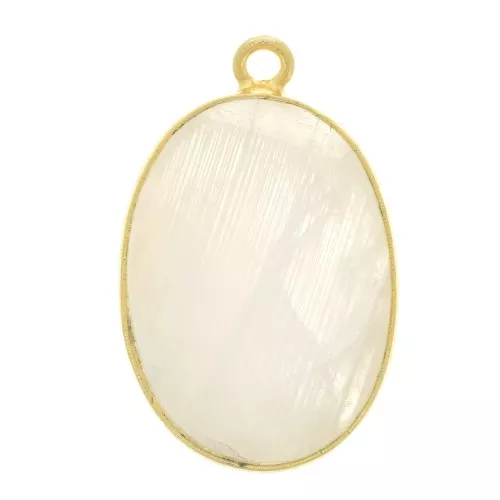 22x14mm 925 Sterling Silver Oval pendant - Fine Gold Plated - Moonstone x1