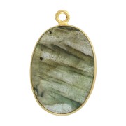 22x14mm 925 Sterling Silver Oval pendant - Fine Gold Plated - Labradorite x1