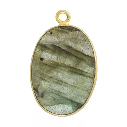 22x14mm 925 Sterling Silver Oval pendant - Fine Gold Plated - Labradorite x1