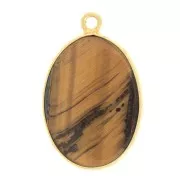 Pendentif ovale pierre gemme 22x14 mm Argent 925 Doré à l'or fin - Oeil de tigre