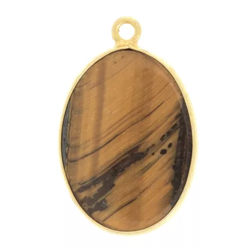 22x14mm 925 Sterling Silver Oval pendant - Fine Gold Plated - Tiger Eye x1