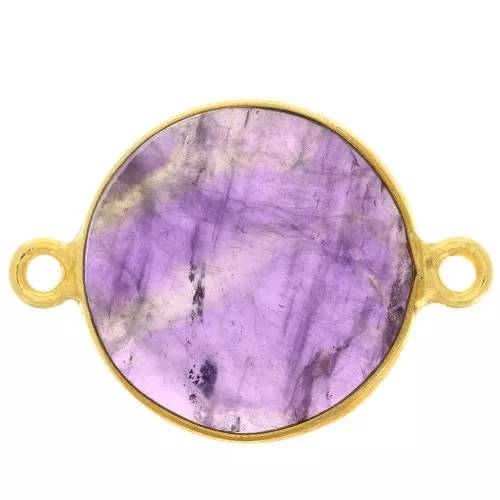 16mm 925 Sterling Silver Round connector - Amethyst - Fine Gold Plated x1