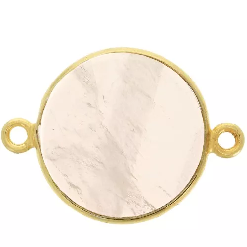 16mm 925 Sterling Silver Round connector - Rose Quartz - Fine Gold Plated x1