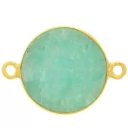 16mm 925 Sterling Silver Round connector - Amazonite - Fine Gold Plated x1