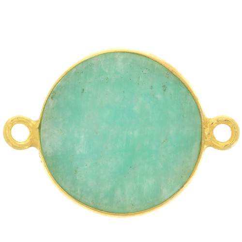 16mm 925 Sterling Silver Round connector - Amazonite - Fine Gold Plated x1