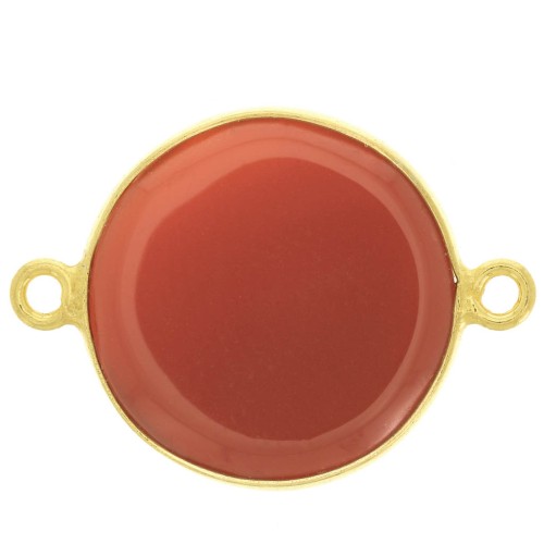 16mm 925 Sterling Silver Round connector -dyed Carnelian - Fine Gold Plated x1