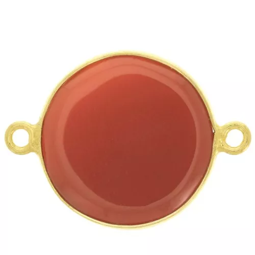 16mm 925 Sterling Silver Round connector -dyed Carnelian - Fine Gold Plated x1