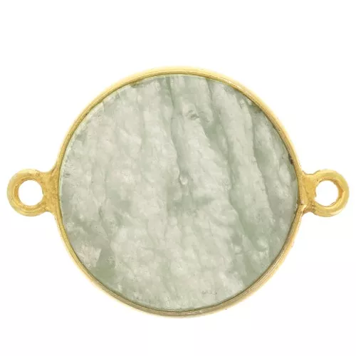 16mm 925 Sterling Silver Round connector - Aventurine - Fine Gold Plated x1