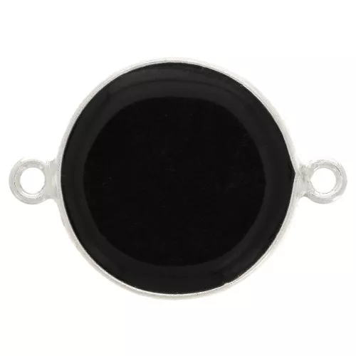 16mm 925 Sterling Silver Round Gemstone connector - Black Onyx x1