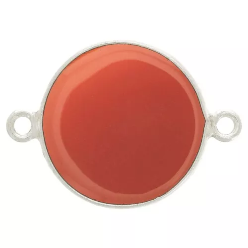 16mm 925 Sterling Silver Round Gemstone connector dyed Carnelian x1