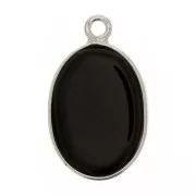 18x11mm 925 Sterling Silver Oval pendant - Black Onyx x1