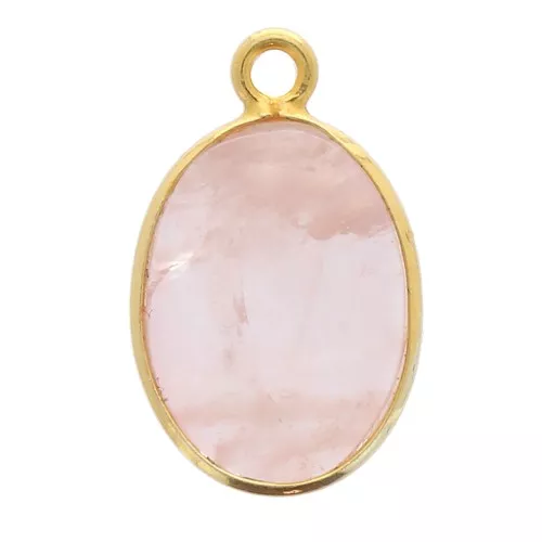 18x11mm 925 Sterling Silver Oval pendant - Fine Gold Plated - Rose Quartz x1
