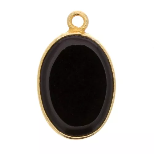 18x11mm 925 Sterling Silver Oval pendant - Fine Gold Plated - Black Onyx x1