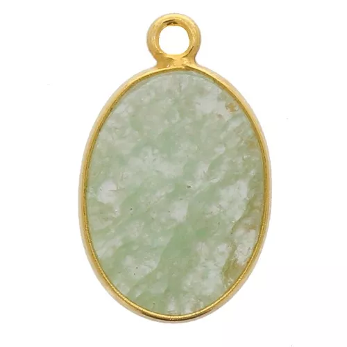 18x11mm 925 Sterling Silver Oval pendant - Fine Gold Plated - Aventurine x1