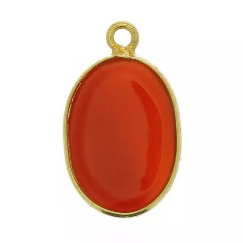 18x11mm 925 Sterling Silver Oval pendant - Fine Gold Plated dyed Carnelian x1