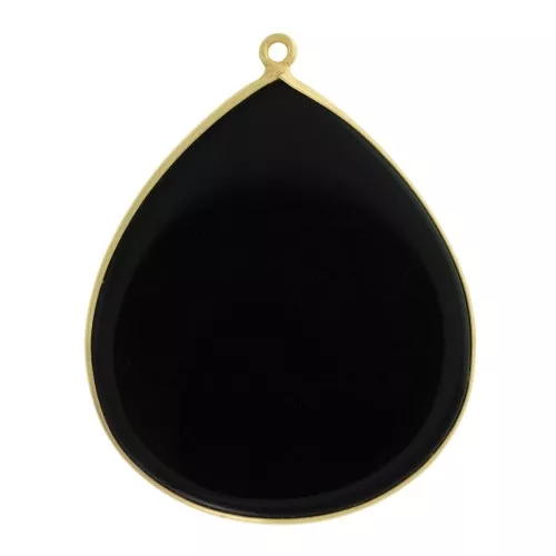 39x31mm 925 Sterling Silver Drop Pendant - Black Onyx - Fine Gold Plated x1