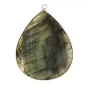 39x31mm 925 Sterling Silver Gemstone Drop Pendant - Labradorite x1