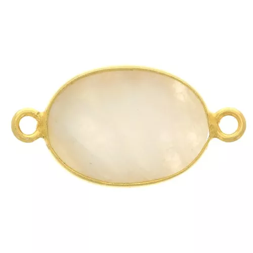 14x10mm 925 Sterling Silver Oval connector - Moonstone - Fine Gold Plated x1