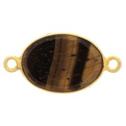 14x10mm 925 Sterling Silver Oval connector - Tiger Eye - Fine Gold Plated x1|raw }}