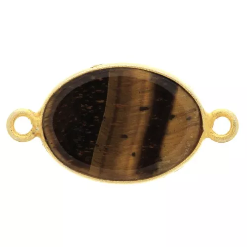 14x10mm 925 Sterling Silver Oval connector - Tiger Eye - Fine Gold Plated x1