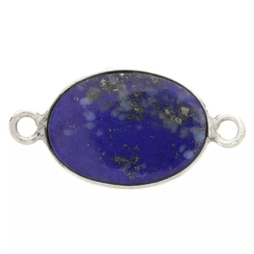 15x10mm 925 Sterling Silver Oval Gemstone connector - Lapis lazuli x1