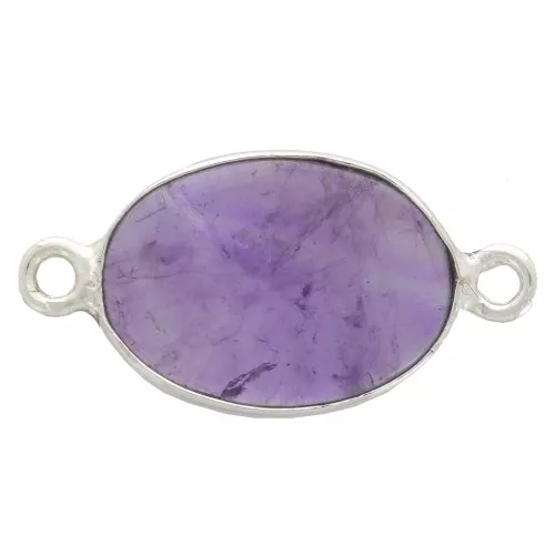 15x10mm 925 Sterling Silver Oval Gemstone connector - Amethyst x1