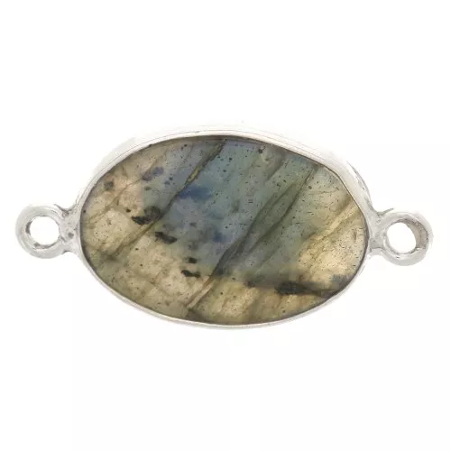 15x10mm 925 Sterling Silver Oval Gemstone connector - Labradorite x1