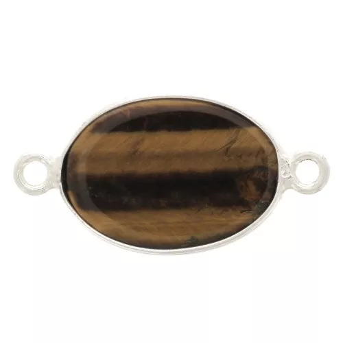 15x10mm 925 Sterling Silver Oval Gemstone connector - Tiger Eye x1