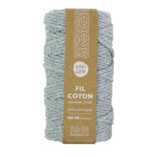 2mm Macramé cord in recycled cotton - Kesi Art - Gris souris (n°113) x60m
