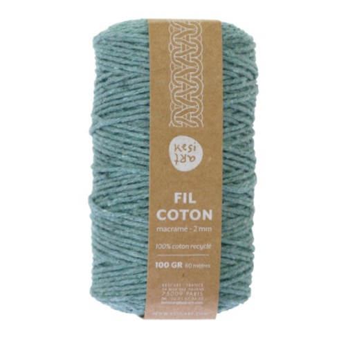 2mm Macramé cord in recycled cotton - Kesi Art - Vert de gris (n°112) x60m
