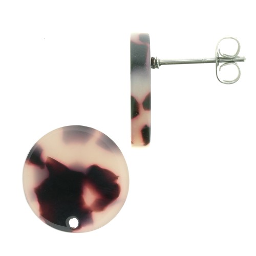 15mm Cellulose acetate earstuds - Tortoiseshell - Beige - Black x2