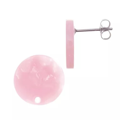 15mm Cellulose acetate earstuds - Tortoiseshell - Pearly pink x2