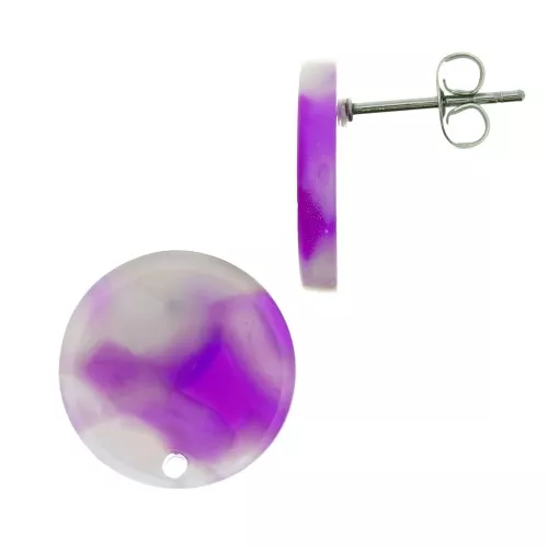 15mm Cellulose acetate earstuds - Tortoiseshell - Purple - White x2