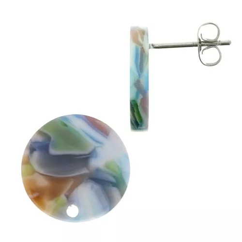 15mm Cellulose acetate earstuds - Tortoiseshell - Blue - Brown x2