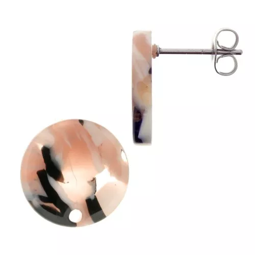 15mm Cellulose acetate earstuds - Tortoiseshell - Light brown - White - Black x2