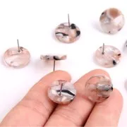 15mm Cellulose acetate earstuds - Tortoiseshell - Light brown - White - Black x2