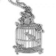 Bird cage pendant and chain 58mm Old silver tone x1|raw }}